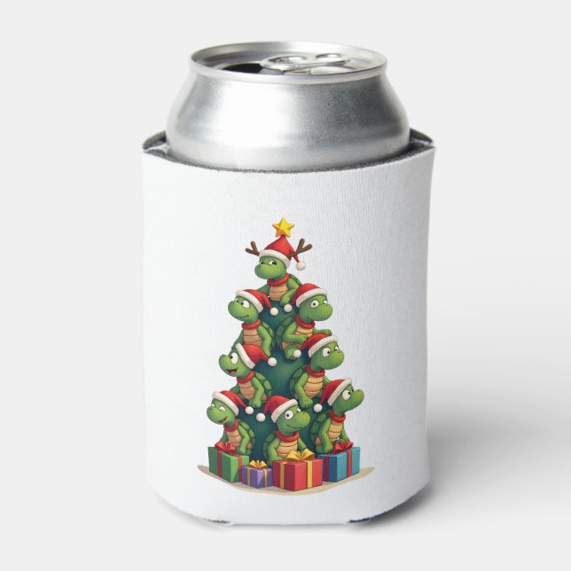 Christmas Tree Sea Turtle Turtles Tortoise T-Shirt Can Cooler (Can Front)