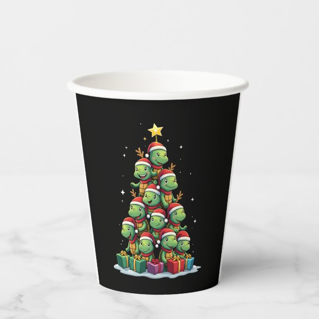 Christmas Tree Sea Turtle Turtles Tortoise T-Shirt Paper Cups (Front)