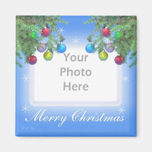 Christmas Tree Shine on Blue (photo frame) Magnet