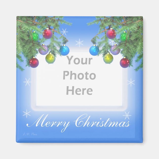 Christmas Tree Shine on Blue (photo frame) Magnet (Front)