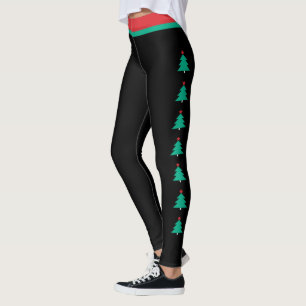 Christmas Tree Side Stripe Black Leggings
