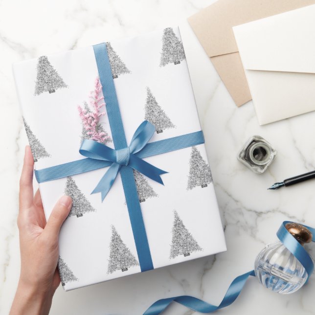 Christmas tree silver sparkle stylish wrapping paper (Gifting)