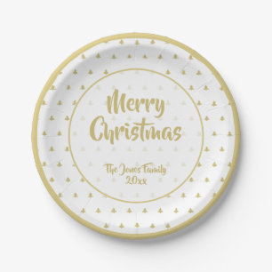 Christmas Tree Simple Icon Pattern Gold and White Paper Plate