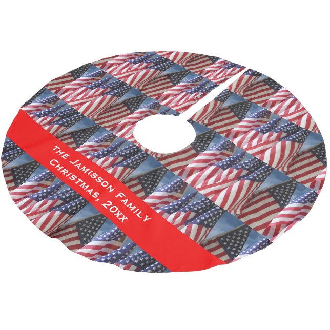 Christmas Tree Skirt, American Flags, Personalized Brushed Polyester Tree Skirt (Angled)