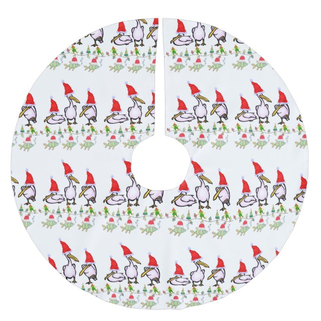 Christmas Tree Skirt Pink Pelicans Santa Hat  (Front)
