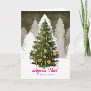 Christmas Tree Snow in French Folded Holiday Card