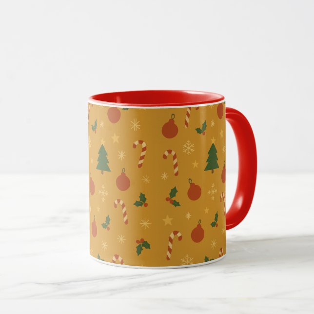 Christmas Tree, Snowflake & Holly Repeating  Mug (Front Right)