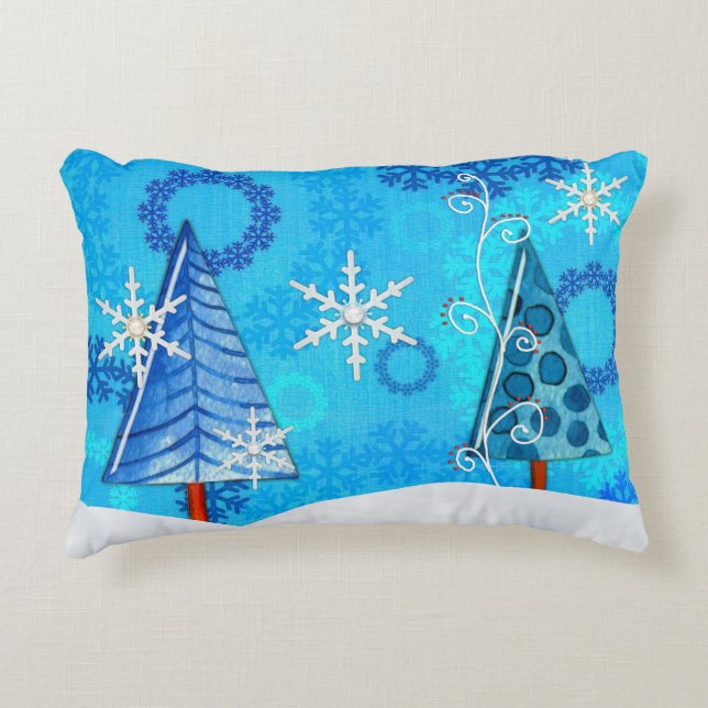Christmas Tree & Snowflake Jewelled Accent Pillow (Front)