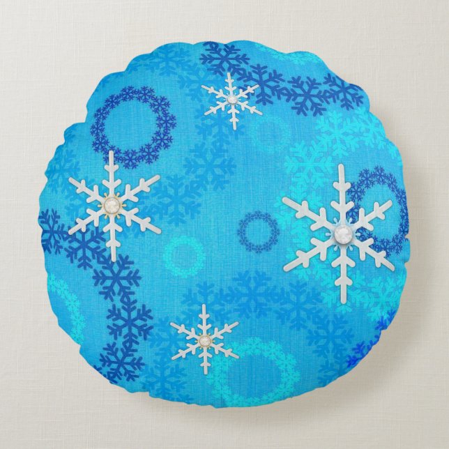 Christmas Tree & Snowflake Jewelled Round Pillow (Front)