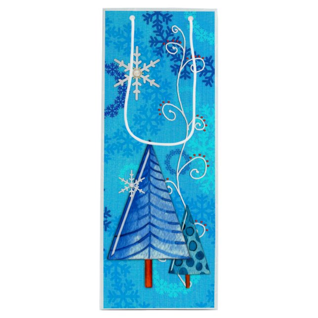 Christmas Tree & Snowflake Jewelled Wine Gift Bag (Front)
