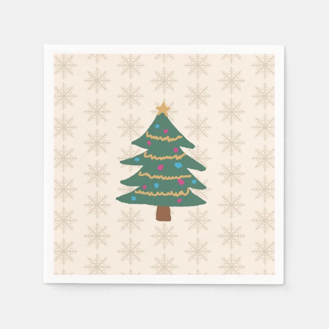 Christmas Tree Snowflake Pattern Holiday Napkin (Front)