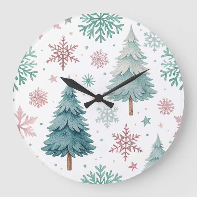Christmas Tree & Snowflake Wall Clock (Front)