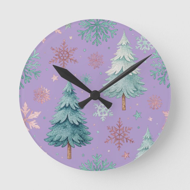 Christmas Tree & Snowflake Wall Clock (Front)