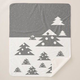 Christmas Tree Snowflake White Grey Christmas Sherpa Blanket