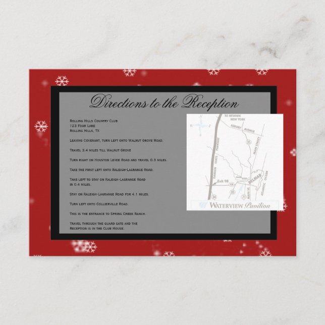 Christmas Tree Snowflakes Red Wedding Directions Enclosure Card (Front)