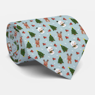 Christmas Tree Snowman and Reindeer Tie