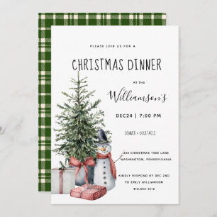 Christmas Tree Snowman Christmas Dinner Invitation