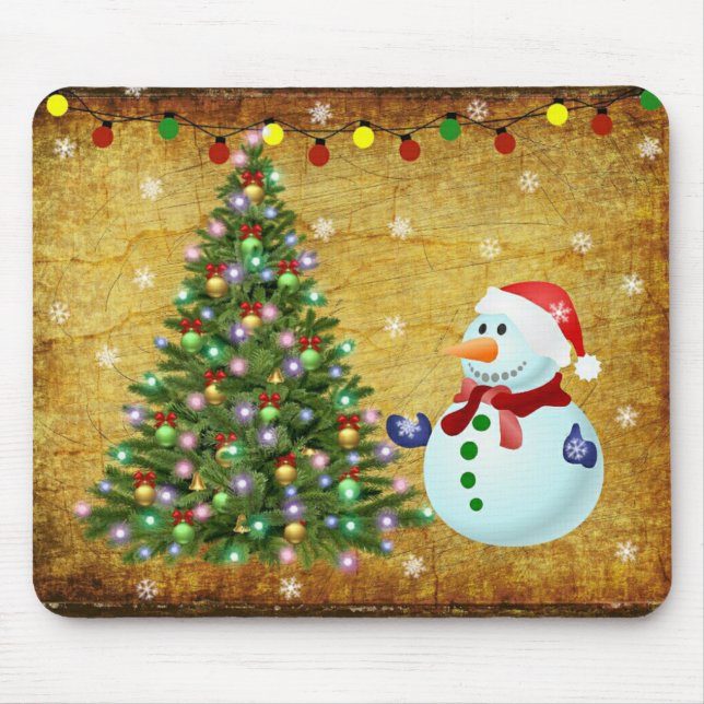 Christmas Tree Snowman Mouse Pad (Front)