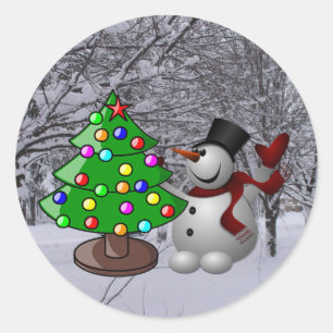 Christmas Tree, Snowman, Snow Scene Photo Stickers