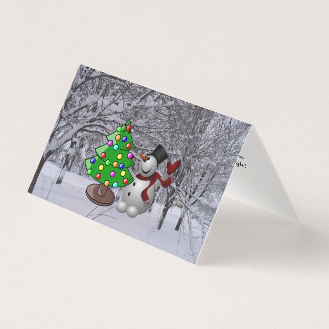 Christmas Tree, Snowman, Snow Scene Tent Fold Card (Front)