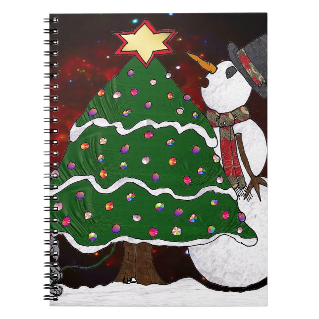 Christmas Tree Snowman Surprise Art Print Notebook (Front)