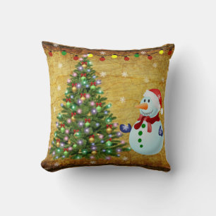 Christmas Tree Snowman Throw Pillow