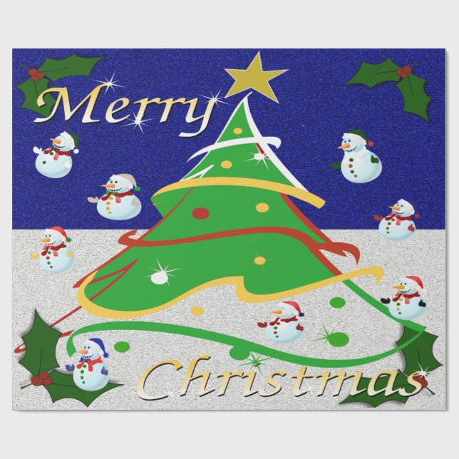 Christmas Tree & Snowmen  - Wrapping Paper (Flat)