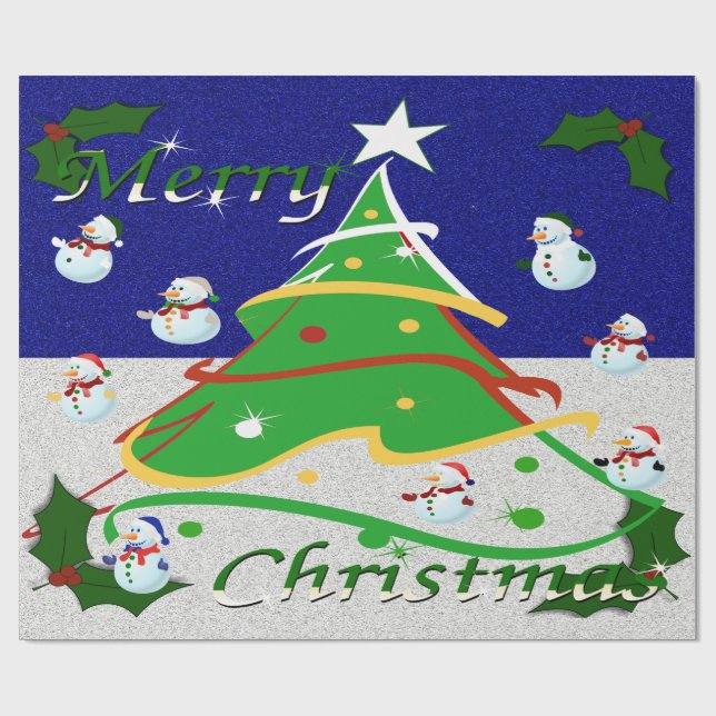 Christmas Tree & Snowmen  - Wrapping Paper (Flat)