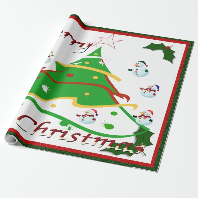 Christmas Tree & Snowmen  - Wrapping Paper (Unrolled)