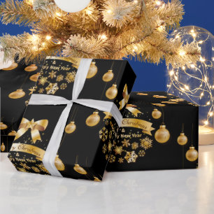 Christmas tree, Sparkling black and Golden Wrappi Wrapping Paper