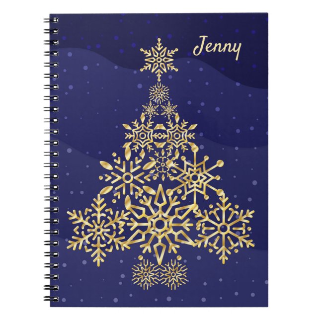 Christmas Tree Spiral Photo Blue Notebook (Front)