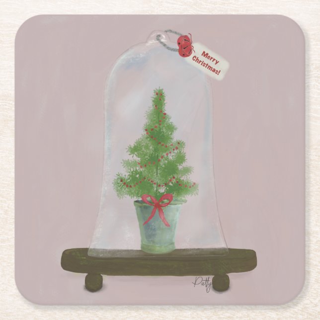 Christmas Tree Square Paper Coaster (Front)