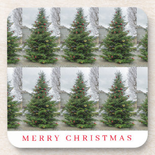 Christmas Tree square plastic coasters