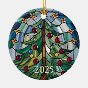 Christmas Tree Stained Glass 2025 Design Ceramic Ornament