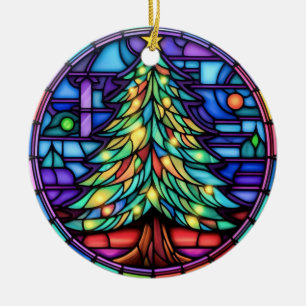 Christmas Tree stained glass style Ceramic Ornament