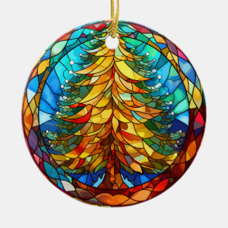 Christmas tree stained glass style ceramic ornament