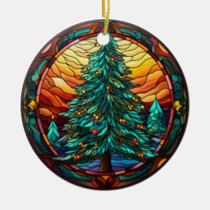 Christmas tree stained glass style ceramic ornament