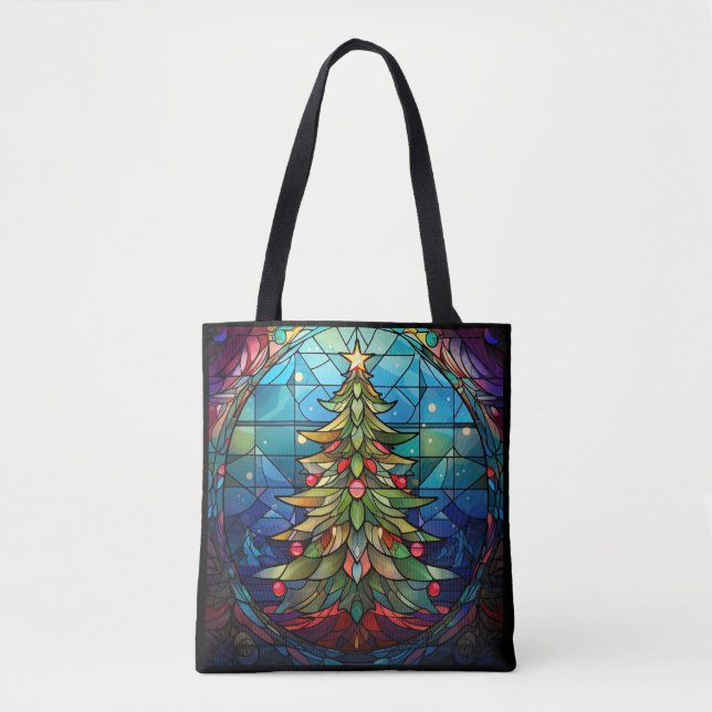 Christmas Tree Stained Glass Tote Bag (Front)