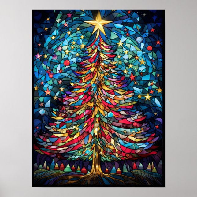 Christmas Tree Stained Glass Window Design Poster (Front)