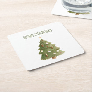 Christmas Tree Star Ornaments Square Paper Coaster