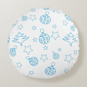 Christmas tree,  stars and balls - simple seamless round pillow