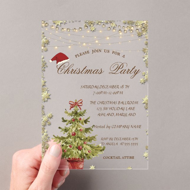 Christmas Tree,Stars Christmas Company Party Acrylic Invitations (Insitu (Handheld))