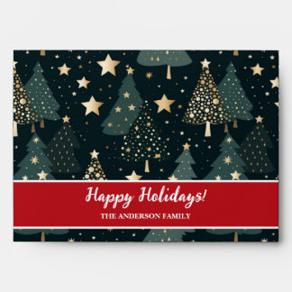 Christmas Tree  Stars Gold Green Pattern Decor Envelope