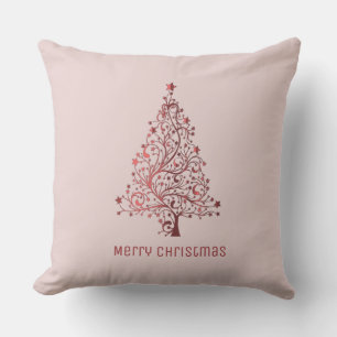 Christmas Tree Stars Pink Blush Red Throw Pillow