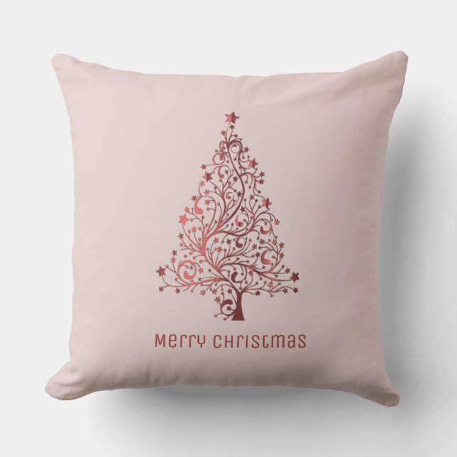 Christmas Tree Stars Pink Blush Red Throw Pillow (Front)