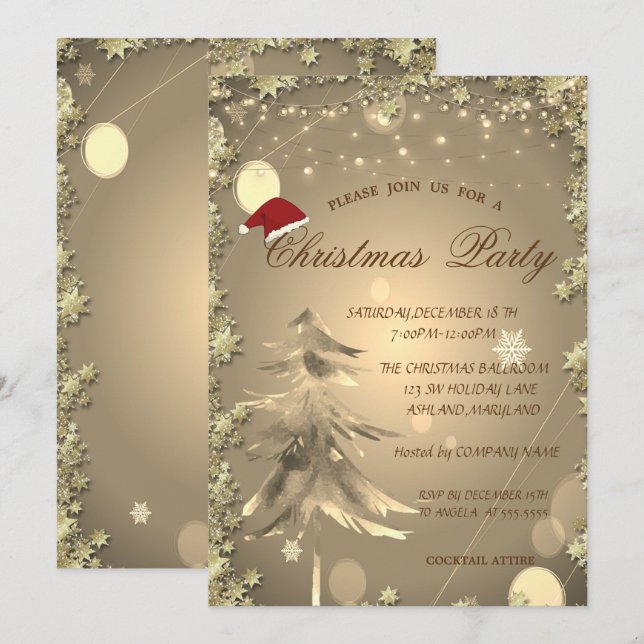 Christmas Tree,Stars,Santa Hat Christmas Party Invitation (Front/Back)