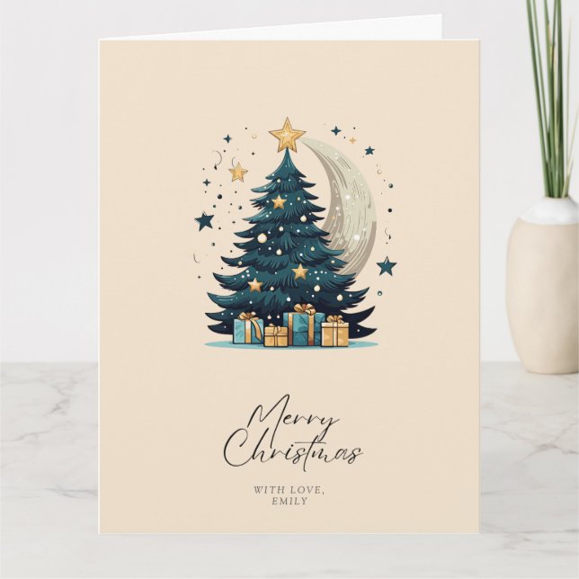 Christmas Tree Stars The Moon Card (Front)