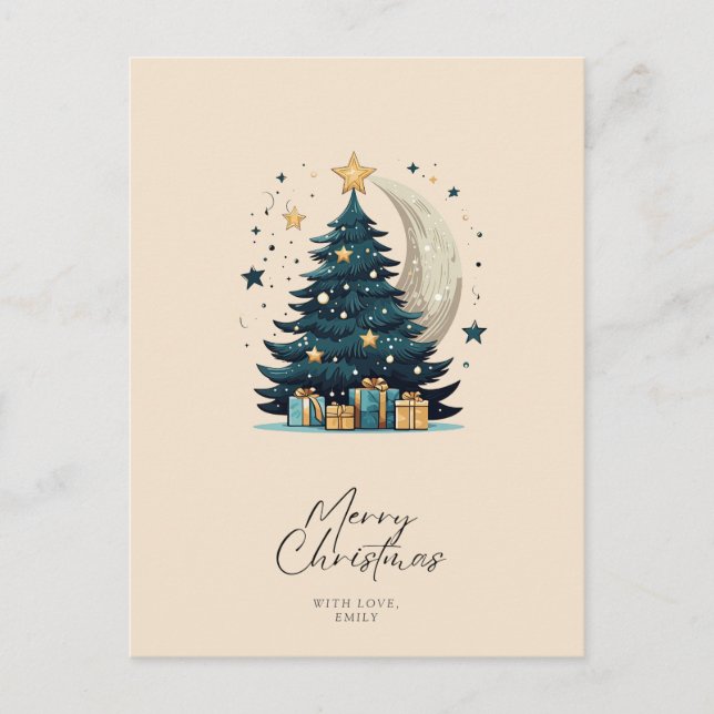 Christmas Tree Stars The Moon Holiday Postcard (Front)