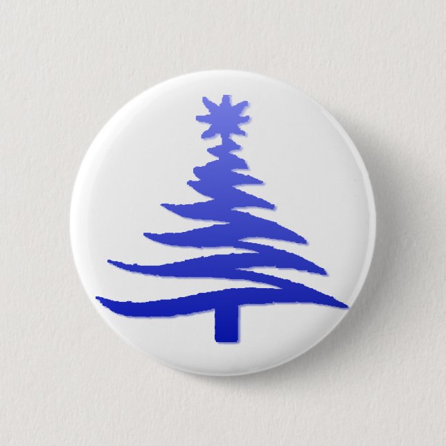 Christmas Tree Stencil Cobalt Blue 2 Inch Round Button (Front)