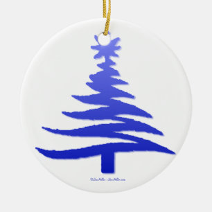 Christmas Tree Stencil Cobalt Blue Ceramic Ornament